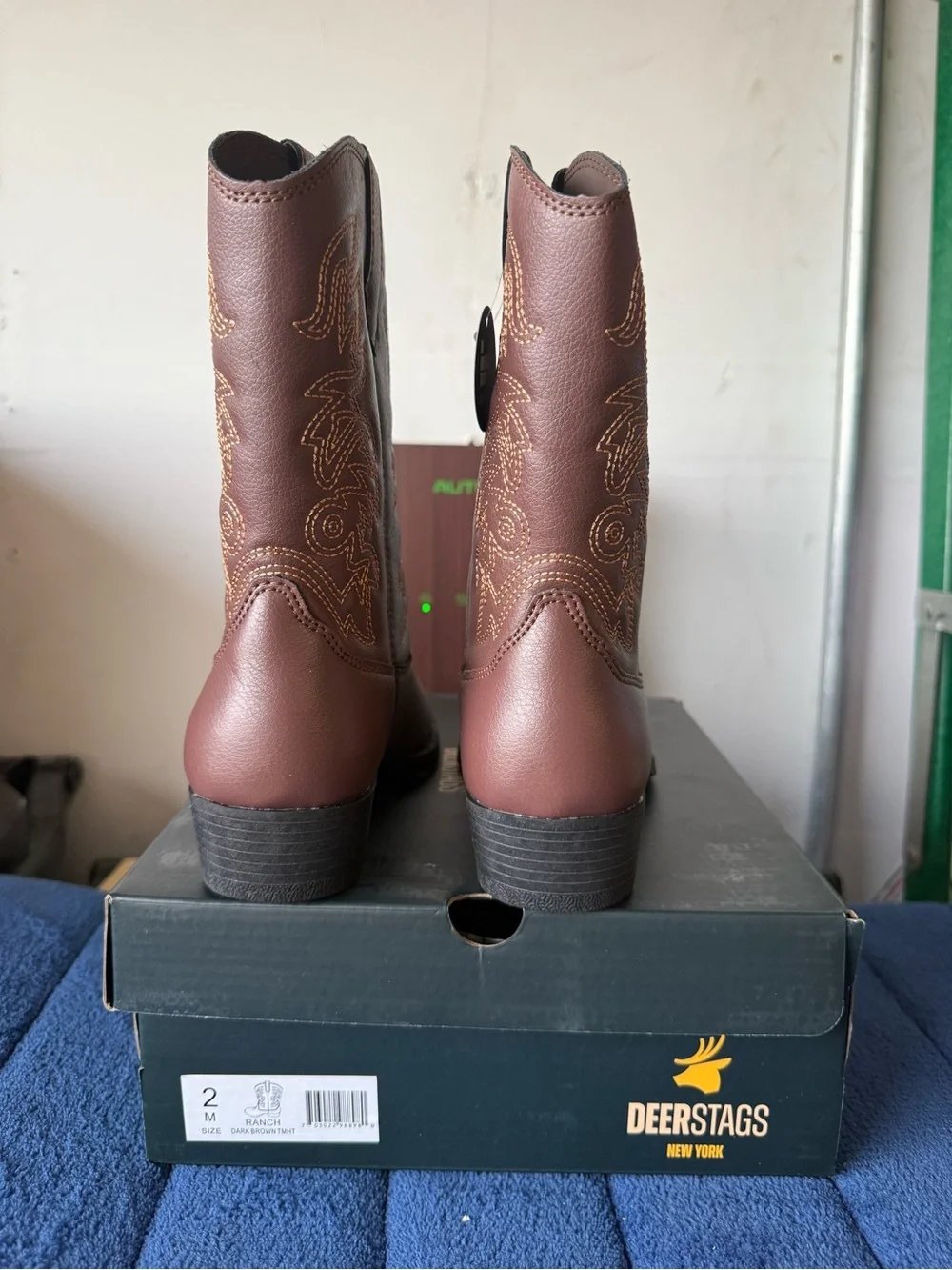 Deer Stags Brown Kids Western Cowboy Boot Gold Stitching Unisex Light New